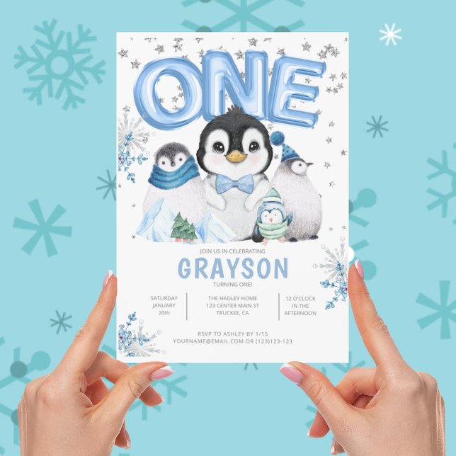 Convite Inverno Onederland 1º Aniversário Floco de Neve Az (Criador carregado)