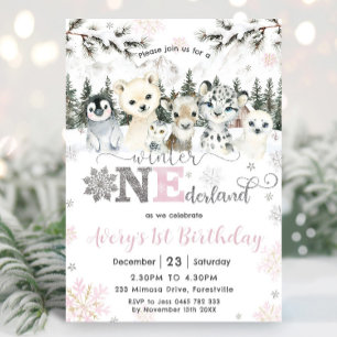 Convite Inverno Onederland Animais Árticos Neve Aniversári