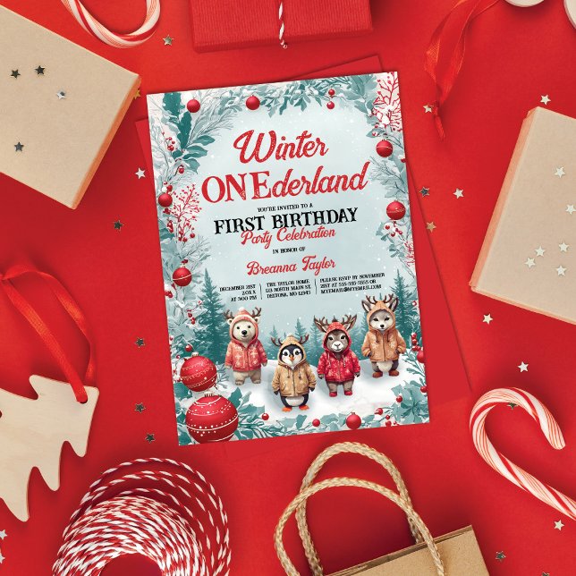 Convite Inverno ONEderland Animais Primeira Festa de anive (Criador carregado)