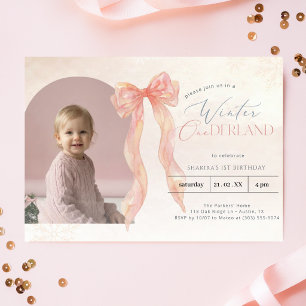 Convite Inverno Onederland Arco Rosa de 1º Aniversário Fot