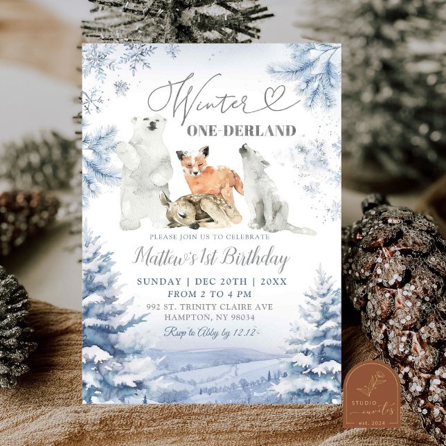 Convite Inverno Onederland Ártico Animais Primeiro Anivers (Criador carregado)