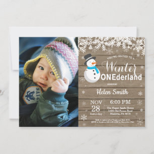 Convite Inverno Onederland Boneco de Neve Rústico Menino 1