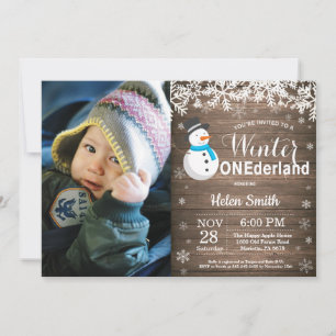 Convite Inverno Onederland Boneco de Neve Rústico Menino 1