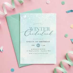 Convite Inverno Onederland Brilho Prata Aniversário de 1 a