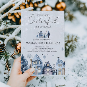 Convite Inverno Onederland Casas de Natal Aniversário