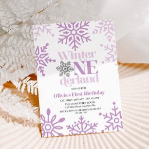 Convite Inverno Onederland Floco de Neve Roxo 1º Aniversár