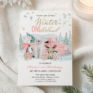 Convite Inverno Onederland Menina Animal Ártico 1º Anivers