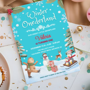 Convite Inverno Onederland Pequeno Floco de Neve Aniversár