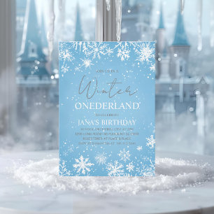 Convite Inverno ONEderland Primeiro Aniversário Azul
