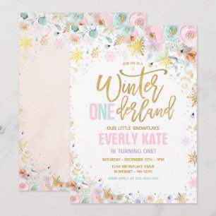 Convite Inverno ONEderland primeiro aniversario Dourado Li