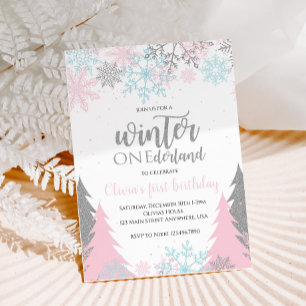 Convite Inverno Onederland Primeiro Aniversário Flocos de 
