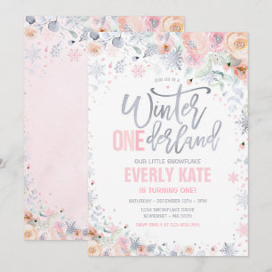 Convite Inverno ONEderland primeiro aniversario Prata Pink