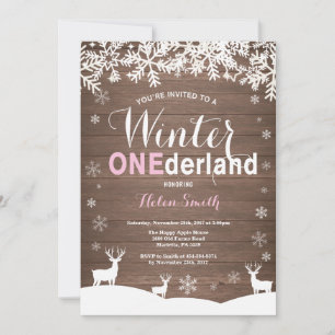 Convite Inverno Onederland Rustic Madeira Menina 1º Aniver