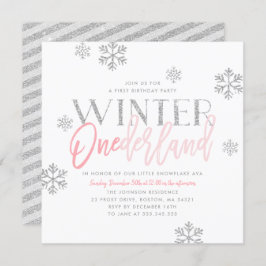 Convite Inverno ONEderland Silver Glitter primeiro anivers