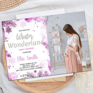 Convite Inverno para bebês chamam foto cor-de-rosa brilhan