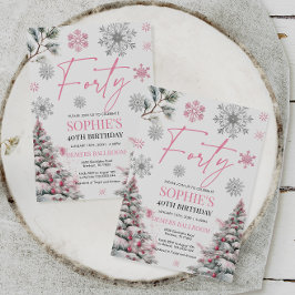 Convite Inverno Quarto Aniversário Convite, Rosa e Prata