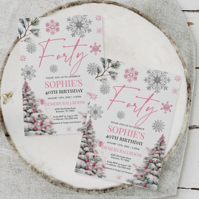 Convite Inverno Quarto Aniversário Convite, Rosa e Prata (Criador carregado)