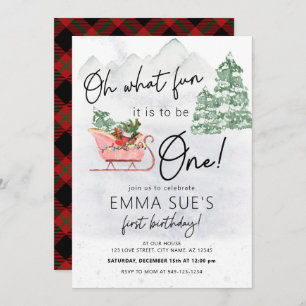 Convite Inverno Que Natal divertido Sleigh Primeiro Aniver