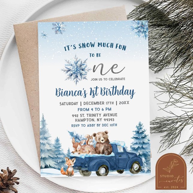Convite Inverno Snow Munch Diversão Artic Animal Primeiro  (Criador carregado)