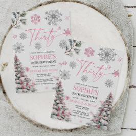 Convite Inverno Trinta de Aniversário Convite, Rosa e Prat