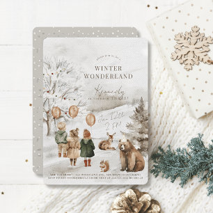 Convite Inverno Wonderland Animais e Aniversários de crian