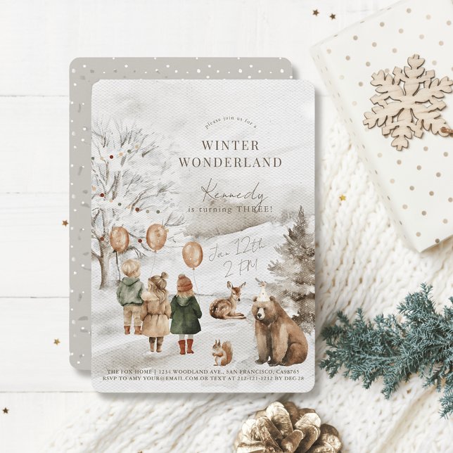 Convite Inverno Wonderland Animais e Aniversários de crian (Criador carregado)