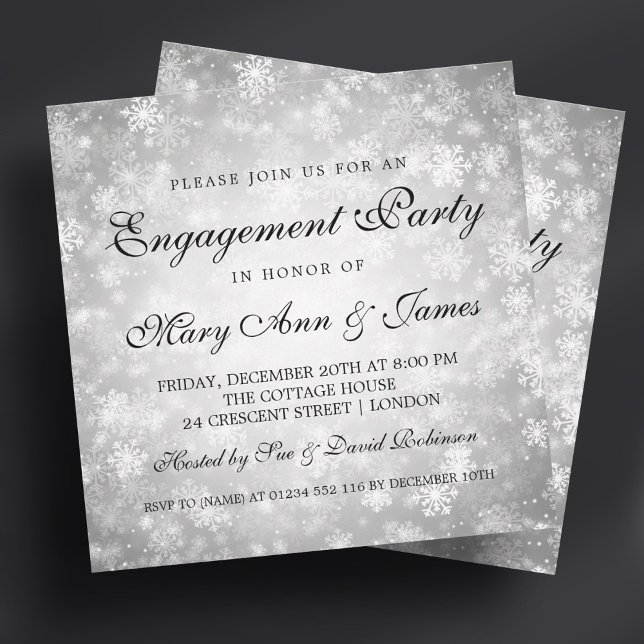 Convite Inverno Wonderland Elegante Festa de noivado Silve (Winter Wonderland Elegant Engagement Party Silver Invitation)