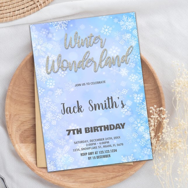 Convite Inverno Wonderland Invoca Blue Silver Gliter (Winter Wonderland Invitations Blue Silver Glitter)