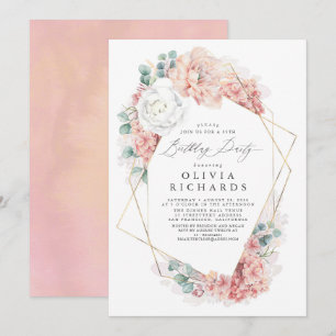 Convite Invista de Aniversário do Elegante Botânico Rosa