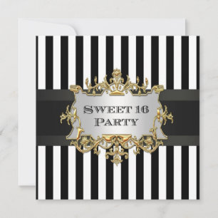 Convite Invit De 16 Festas, Doce, Stripe Branca Negra