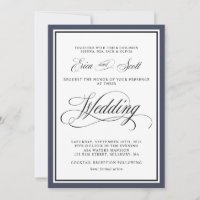 Invit de Casamento Azul do Marinho de Script de Ca