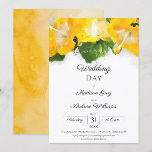 Convite Invit De Casamento De Arte De Flor Amarelo Belo Hi