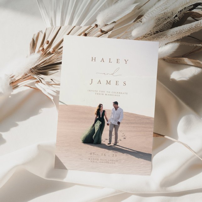 Convite Invit de Casamento de Foto com Script Chic Minimal (Criador carregado)