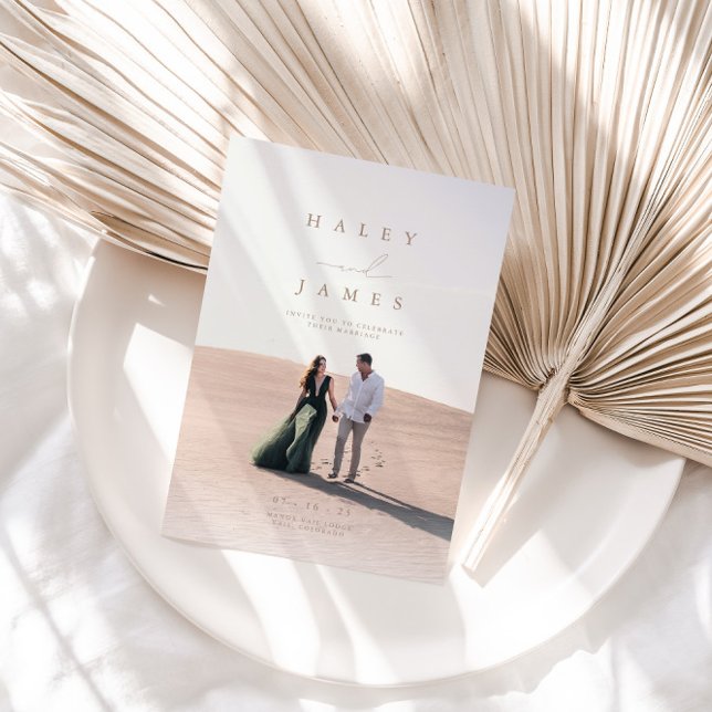 Convite Invit De Casamento De Fotos De Script Chic Minimal (Criador carregado)