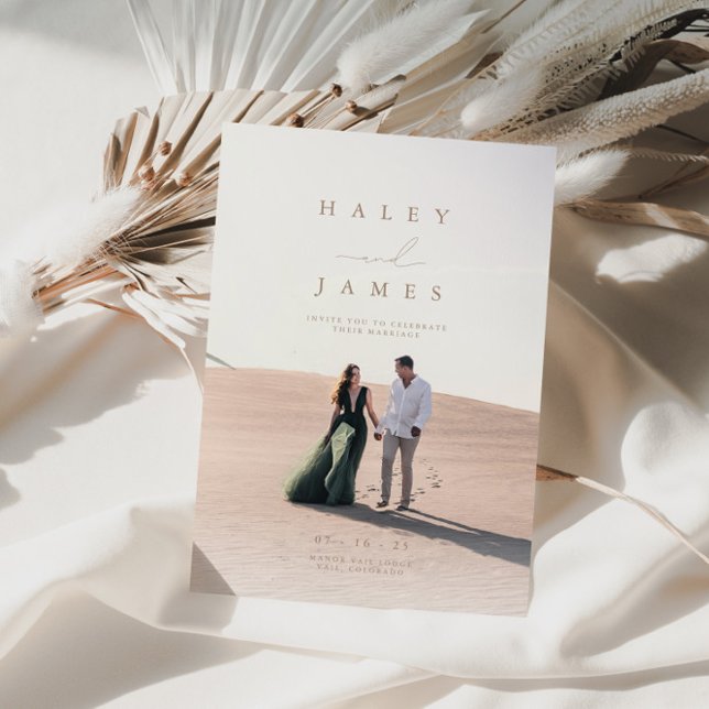 Convite Invit De Casamento De Fotos De Script Chic Minimal (Criador carregado)