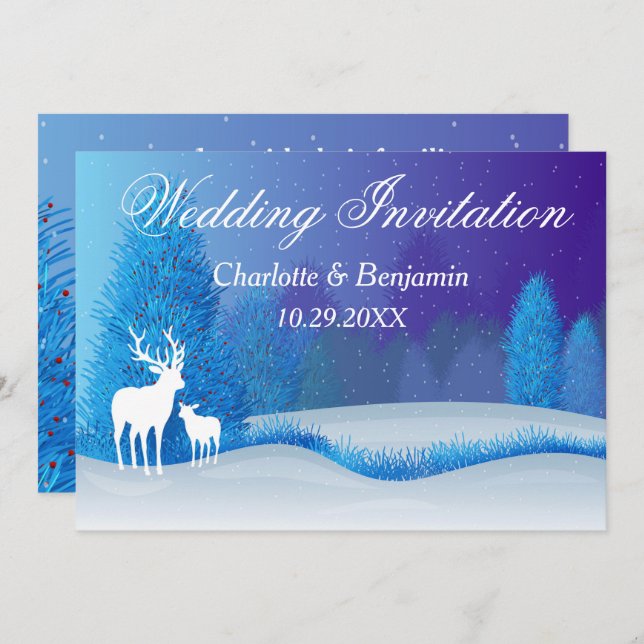 Convite Invit de Casamento de Neve Azul Elegante (Frente/Verso)