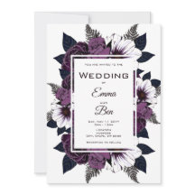 Invit De Casamento Floral Púrpura Escuro Com Moldu