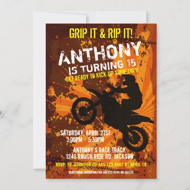 Convite Invit de Festa de aniversário de Motocross Dirt Bi (Frente)