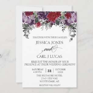 Convite Invit de Halloween Floral, Purple Watercolor Burgu
