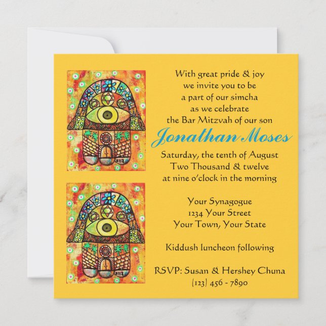 Convite Invit De Manhã (Praça) Cidade De Jerusalém Hamsa (Frente)