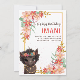 Convite Invit do Aniversário de criança Brown Unicorn Afro