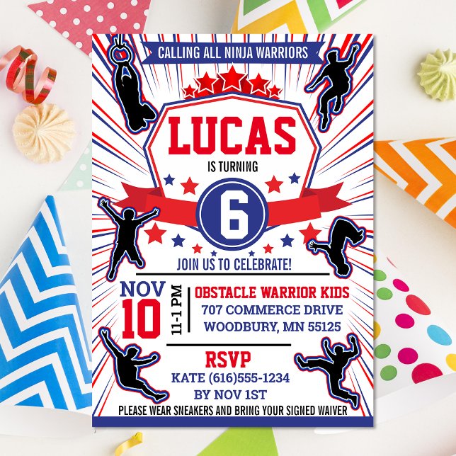 Convite Invit do curso de Obstáculo à Festa de aniversário (Criador carregado)