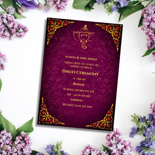 Convite Invit do índio Hindu Dhoti Cerimônia Pancha Kattu (Criador carregado)