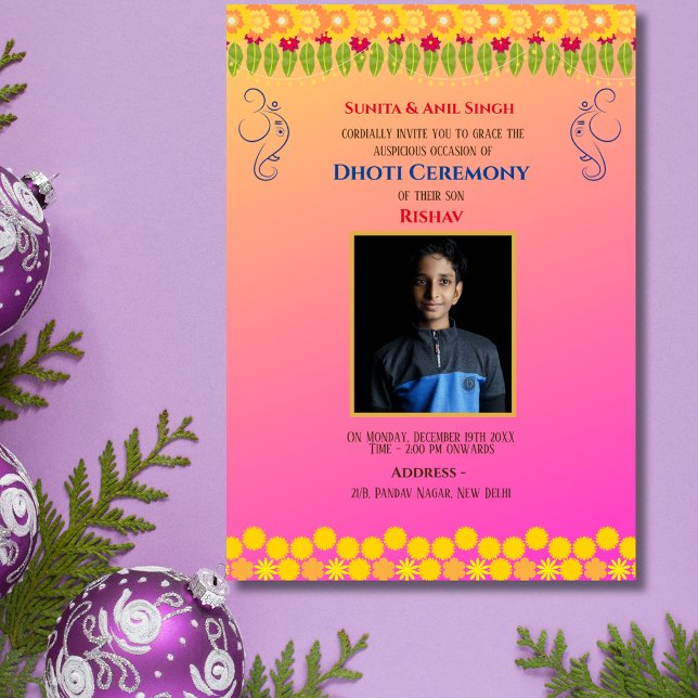 Convite Invit do índio Hindu Dhoti Cerimônia Pancha Kattu (Criador carregado)