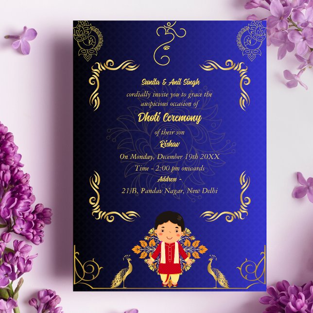 Convite Invit do índio Hindu Dhoti Cerimônia Pancha Kattu (Criador carregado)