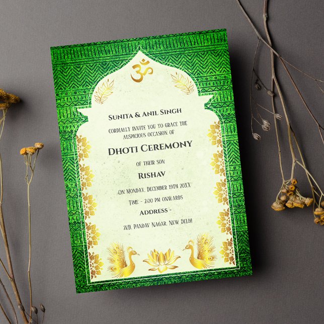 Convite Invit do índio Hindu Dhoti Cerimônia Pancha Kattu (Criador carregado)