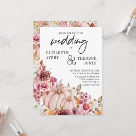 Convite Invit Floral de Autumn Pumpkin, Rosa De Casamento