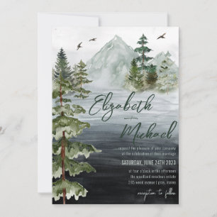Convite Invit Rustic Watercolor Evergreen Mountain
