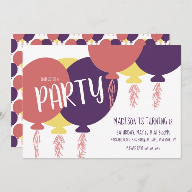 Convite Invita Festa de aniversário de Balão Flutuante Des (Frente/Verso)
