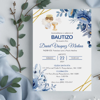 Convite Invitação Bautizo Flor Bonito Menino Anjo Batismo